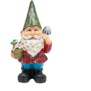Alpine Corporation 12" Tall Outdoor Garden Gnome with Flower Pot Yard Statue Decoration