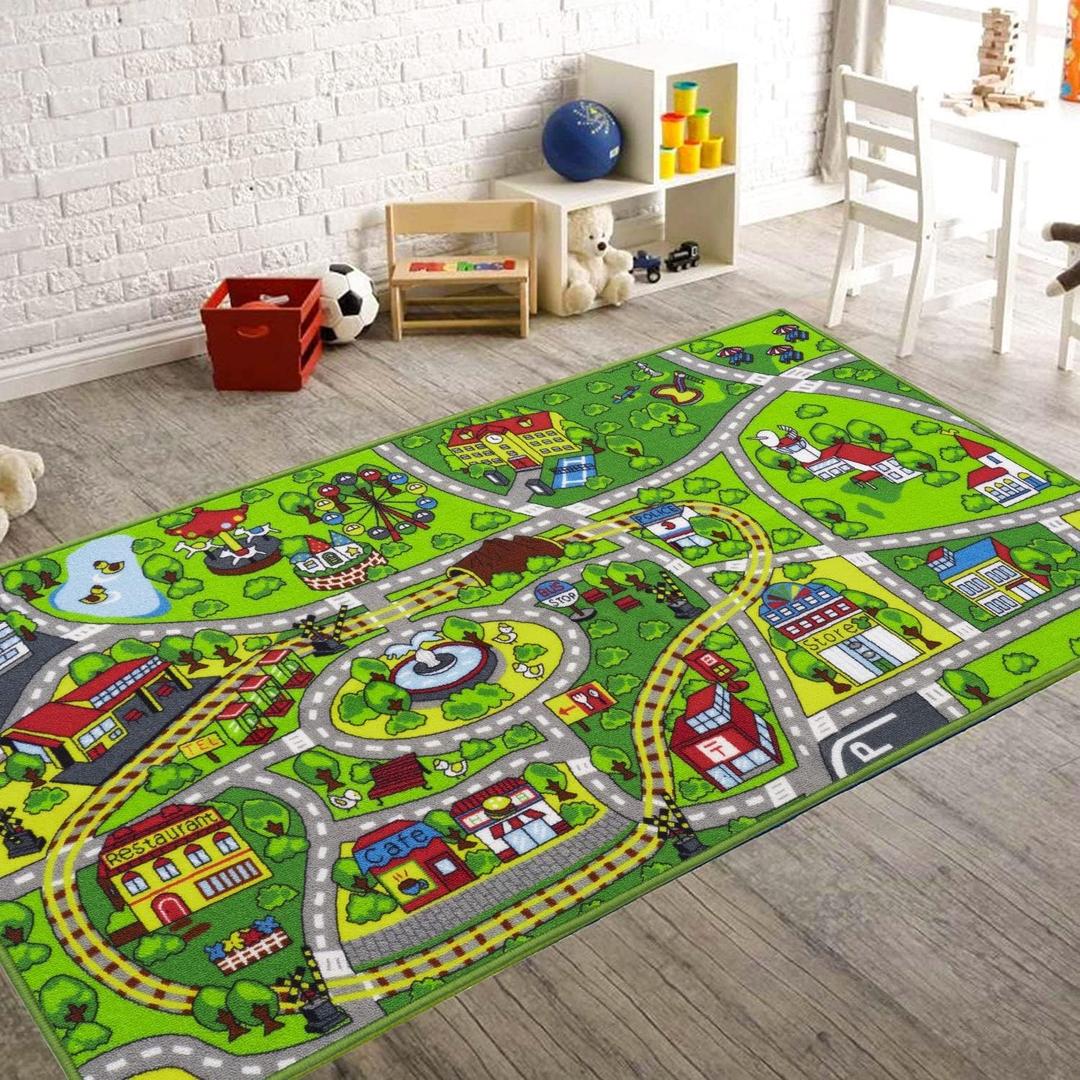 Booooom Jackson Kids Car Rug - 79"x39" Play Mat for Toy Cars, Non-Slip Playroom Rug