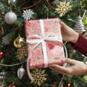 10 x RiukRaiu Christmas Cat Wrapping Paper for Kids - Pink Xmas Gift Wrap Red Green Plaid Paw Prints Gingerbread Santa Hats for Holiday Presents & Party Gifts - 4 Jumbo Sheets, 40 X 28 Inches Each