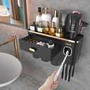 iHave Toothbrush Holders for Bathrooms - Upgrade Wall Mounted Toothbrush Holder with Toothpaste Dispenser - 3 Cups, Large Capacity Tray - Bathroom Accessories & Bathroom Storage (Black Gold)