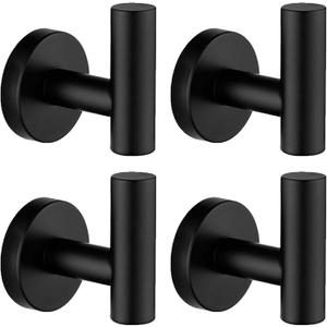 Nolimas Towel Coat Hook Matte Black, SUS304 Stainless Steel Bathroom Clothes Cabinet Closet Sponges Robe Hook Wall Mounted Round Kitchen Heavy Duty Door Hanger 4 Packs