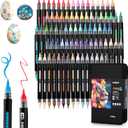 80 Colors Acrylic Paint Markers Dual Tip, Automatic Ink Control Acrylic Paint Pens Fine Tip and Brush Tip Acrylic Markers for Holiday Decorations, Glass, Stone, Wood, DIY & Art Supplies