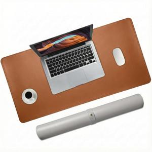 Double-Sided Leather PU Large Mouse pad, Computer Desk pad Non-Slip, Waterproof, Easy to Clean, Suitable for Office and Home Office Writing (Light Brown and Silver Gray, 31.515.7 Inches)