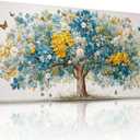 imjiayu Tree of Life Wall Art, Oversized Wall Art, Family Tree Wall Decor, Nature Butterfly Flower Plant Painting Prints, Modern Extra Large Pictures for Living Room Dining Room Office Hotel 29"x57"