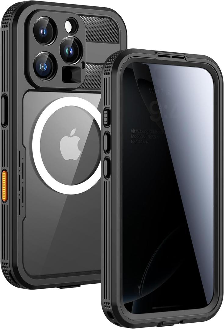 Lanhiem Magnetic for iPhone 16 Pro Max Case, Built-in Privacy Screen Protector, IP68 Waterproof Dustproof Case, Compatible with MagSafe, Anti-Spy Full Body Phone Case for iPhone 16 Pro Max 6.9", Black