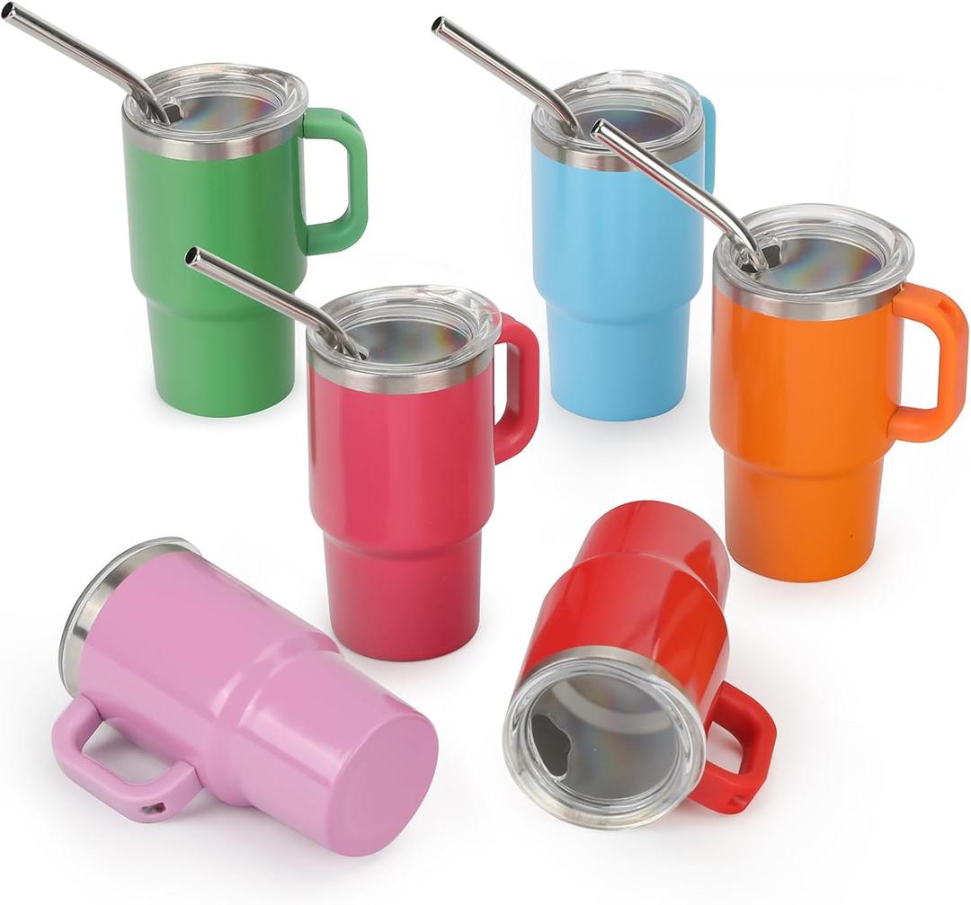 Cute Shot Glasses with Handle 3 oz, Mini Shot Tumbler with Lid and Straw, Kawaii Insulated Tumblers for Espresso Coffee Spirits Cute Stuff Funny Gifts, 6 Pack