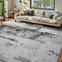 Living Room Rug 7x10 Ink Black Area Rugs Machine Washable Abstract Boho Large Rug Non-Slip Non-Shedding Faux Wool Indoor Vintage Carpet for Bedroom, Classroom, Dining Room, Kids Playroom
