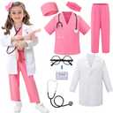 Doctor Costume for Kids - 8pcs Kids Dress Up Set, Toddler Halloween Costumes for Girls Boys, Doctor Pretend Play Kit (XS: 3~4 Years, Pink)