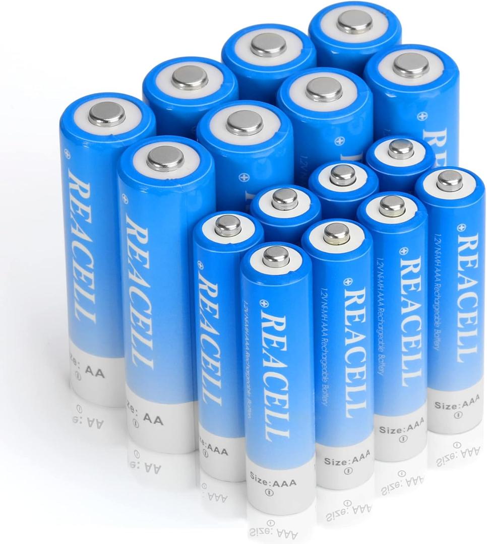 16 Counts AA AAA Rechargeable Batteries Combo, 8 X AA Battery 2800mAh and 8 X AAA Rechargeable Battey 1100mAh. High Performace Batteries
