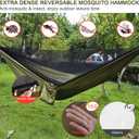 Camping Hammock with Rain Fly Tarp and Mosquito Net Tent Tree Straps, Portable Single Double Nylon Parachute Hammock Rainfly Set for Backpacking Hiking Travel Yard Outdoor Activities Green