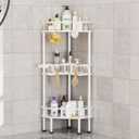 FJNATINH Corner Shower Caddy - 3 Tier Shower Organizer Corner Shelf Stainless Steel Floor Corner Shower Stand Rack for Bathroom Balcony Kitchen, Large Storage Capacity, Adjustable Legs, White