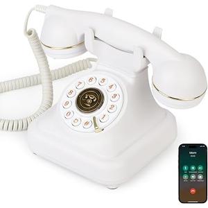 Sangyn Bluetooth Retro Desk Phone with Handset & Speakerphone, Classic Bluetooth Landline Telephone, Bluetooth Home Phone with USB Rechargeable Power, Hands-Free Calling & Music Playback, White