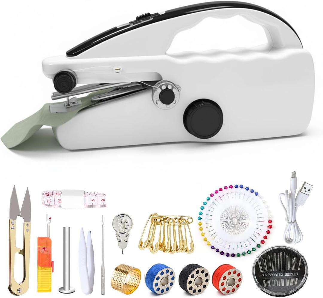 Electric Mini Handheld Sewing Machine: Portable 2-Speed Sewing Machine, Equipped With Complete Accessory Kit, Suitable For DIY, Family Travel Use, Meeting Home Repair Needs (Black) (BLACK, XL)