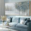 Grey Blue Tree of Life Wall Art 29x58 Inch, Large Framed Canvas Artwork with Wooden Frame, Pictures for Bedroom Wall Decor, Contemporary Forest Painting for Living Room or Hallway