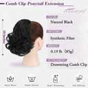 BARSDAR Drawstring Ponytail Extension - 10 Inch Short Wavy Black Ponytail Hair Extensions for Women - Synthetic Comb Clip in Ponytail Hairpieces Fake Pony Tails - Natural Black