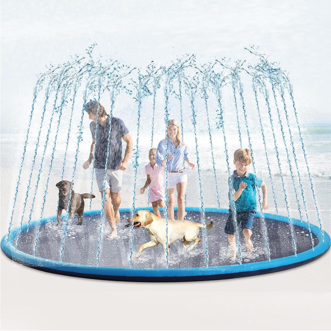 Lewtemi 10 ft Extra Large Non-Slip Splash Pad 120" for Adult Kids and Dog, Giant Thicken Sprinkler Pool Summer Outdoor Toys Fun Backyard Fountain Play Mat for Family Pet Dog (Blue,Classic Style), 9.8 Inches X 13.7 Inches X 5.9 Inches