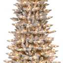 Puleo International 7.5 Foot Pre-Lit Slim Flocked Fraser Fir Artificial Christmas Tree with 500 UL Listed Clear Lights