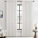 Linen Curtains 90 Inches Long Floor to Ceiling Track Pleated Light Filtering Curtain, Elegant Neutral Privacy Beige Off White Sheer Pleated Window Drapes for Kids Room/Nursery Rod Pocket 2 Panels