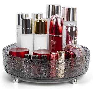360 Rotating Makeup Organizer, 11'' Lazy Susan Perfume Organizer Tray, Spinning Skincare Cosmetics Storage Organizer for Vanity, Dresser and Bathroom Countertop (Dark Grey)