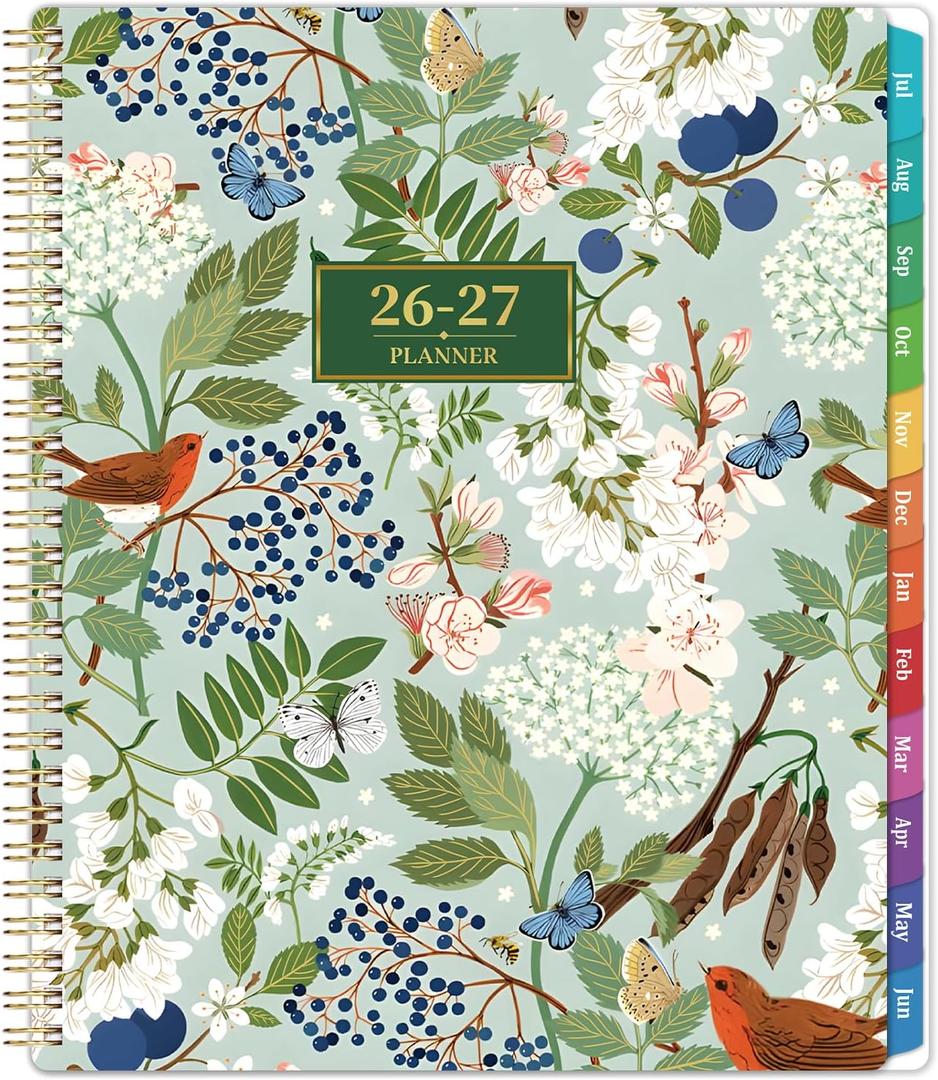 Planner 2026-2027 - Academic Planner 26-27, July 2026 - June 2027, 9" x 11", 2026-2027 Planner Weekly and Monthly with Monthly Colorful Tabs + Storage Pocket + Spiral Bound - Floral