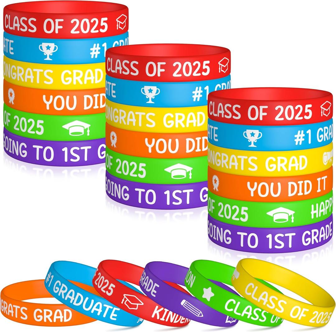 2 x WATINC Kindergarten Graduation Silicone Wristbands Set, Class of 2025 Colorful Happy Graduation Label Bracelets, Rubber Wristband Party Favors Supplies Decoration Students Rewards for Kids (36Pcs)