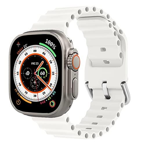 Ocean Band for Apple Watch Band 49mm 45mm 44mm 42mm(Series 3/2/1) Women Men,iWatch Sport Strap Silicone Breathable Bracelet Wristband for Apple Watch 11 10 9 8 7 6 5 4 3 SE Ultra 3/2, White
