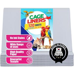 HA SHI Bird Cage Liners, 120 Disposable Newsprint Sheets, Unscented Paper for Pet Enclosures, Packing and Crafts (Standard (20" x 18"))