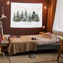 AQYIP Christmas Tree Tapestry, Forest Green Christmas Tapestry Decorative, Winter Forest Pine Tree Landscape Wall Blanket Decor for Home Bedroom Living Room, 50x60 Inch