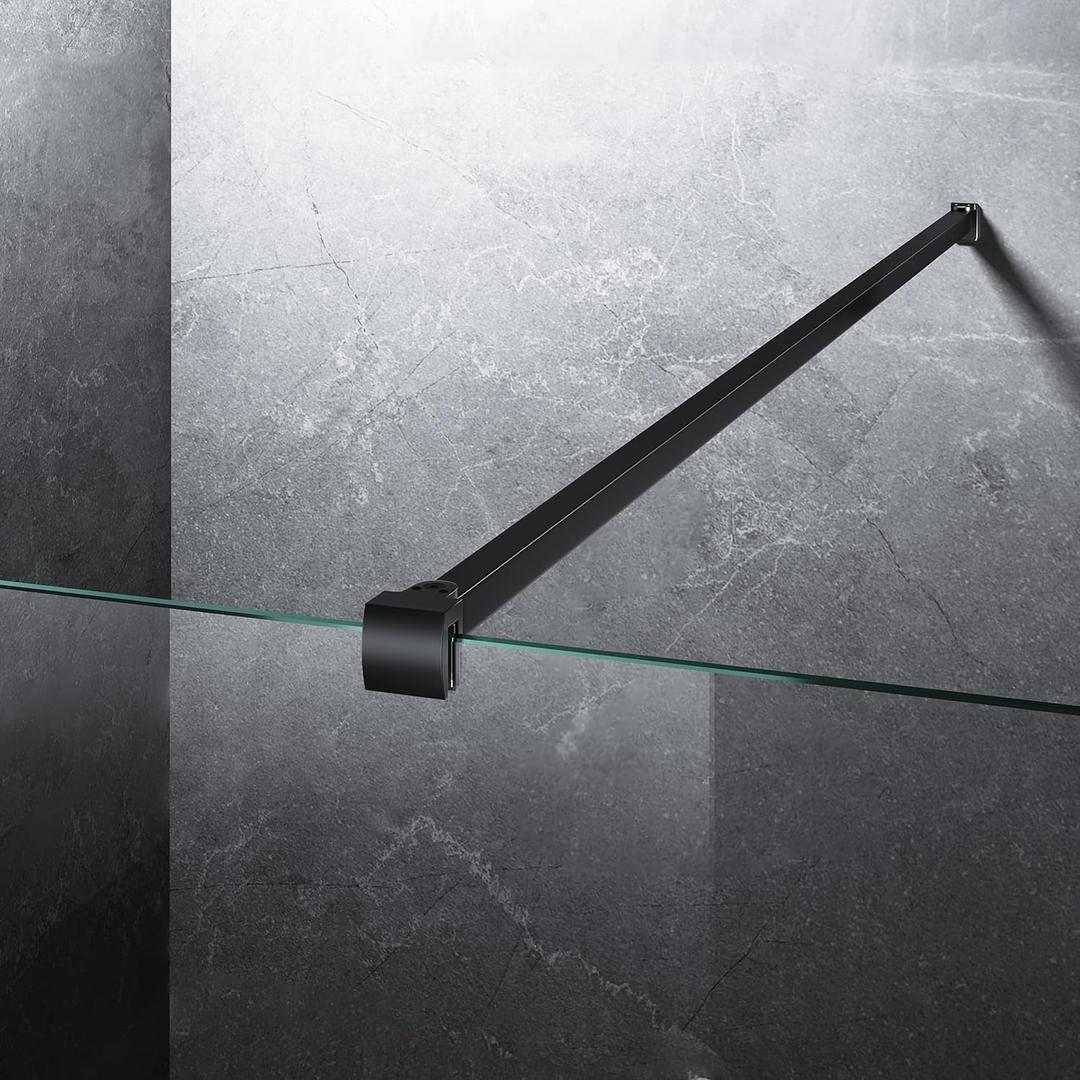 Frameless Shower Door Support Bar, Stainless Steel Wall-to-Glass Support Arm to Fixed Shower Glass Panel, for 1/4"-3/8" (6-10 mm) Door, 180 Pivot & Stow-Flat Mode (Matte Black, 51.2-inch(1300mm))
