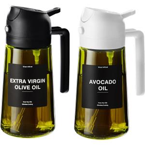 CXINYI - 16oz/470ml Olive Oil Dispenser for Kitchen with Stickers - 2 in 1 Olive Oil Sprayer for Cooking, Air Fryer, and Salad, Black&White (Light-Proof Kitchen Gadget)