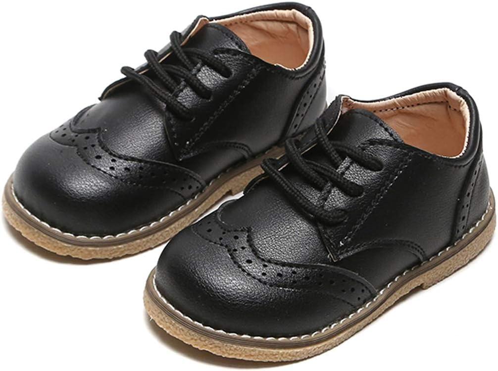 Toddler Boys Girls Dress Shoes Brown Black Leather Loafers Wedding Oxford Shoes Uniform School Flat Shoes 8 Toddler, Black