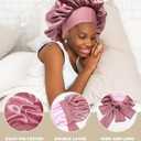2 x Satin Bonnets Silk Bonnet for Sleeping Women Hair Bonnet for Curly Hair Sleep Cap Reversible Double Layer Bonnets with Tie Band (Bean Paste Pink Bonnet + Satin Scrunchies) (7-7 3/8)