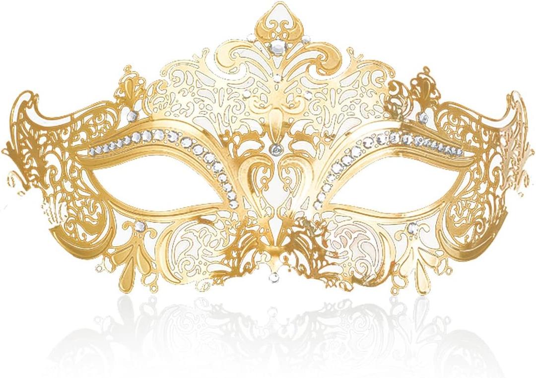 Cosmer Masquerade Mask for Women Shiny Laser Cut Metal Rhinestone Mask Party Porm Ball Mask (Gold Owl)