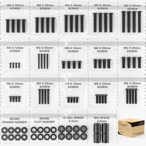 TV Mount Screws Universal TV Installation Hardware Kit Includes M4 M5 M6 M8 Sets Screws and Spacers for Samsung, Vizio, LG, TCL, Sony, Sharp, Philips, Panasonic & More Up to 100" HTA001 (Black)