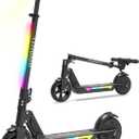 INVANTI KS03 Electric Scooter for Kids Ages 8+, 350W Peak Motor, Max 12mph & 10Miles, 7" Solid Wheel, LED Lights & Display, Double Braking, Kids Electric Scooter with 3 Adjustable Speeds & Heights (Black)