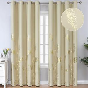Estelar Textiler Blackout Curtains Elegant Palm Tree Pattern Designed Window Drapes Energy Saving Light Blocking Curtains for Dining Room, 52Wx96L, Beige, 2 Drapes (Beige/Gold Print)