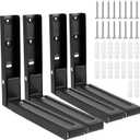 4 PCS 2 Pair Universal Microwave Shelf Bracket Wall Mount, Foldable Kitchen Oven Bracket Holder, Adjustable Wall Hanging Microwave Brackets Oven for All Microwaves, Black