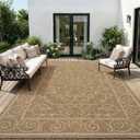 MontVoo-Outdoor Rug-Patio Rug 5x7 ft Polypropylene Indoor Outdoor Rugs Outdoor Carpet for Patio Deck Balcony Porch, Textured Weave, Durable for High Traffic, Fade-Resistant, Vintage Neutral Brown