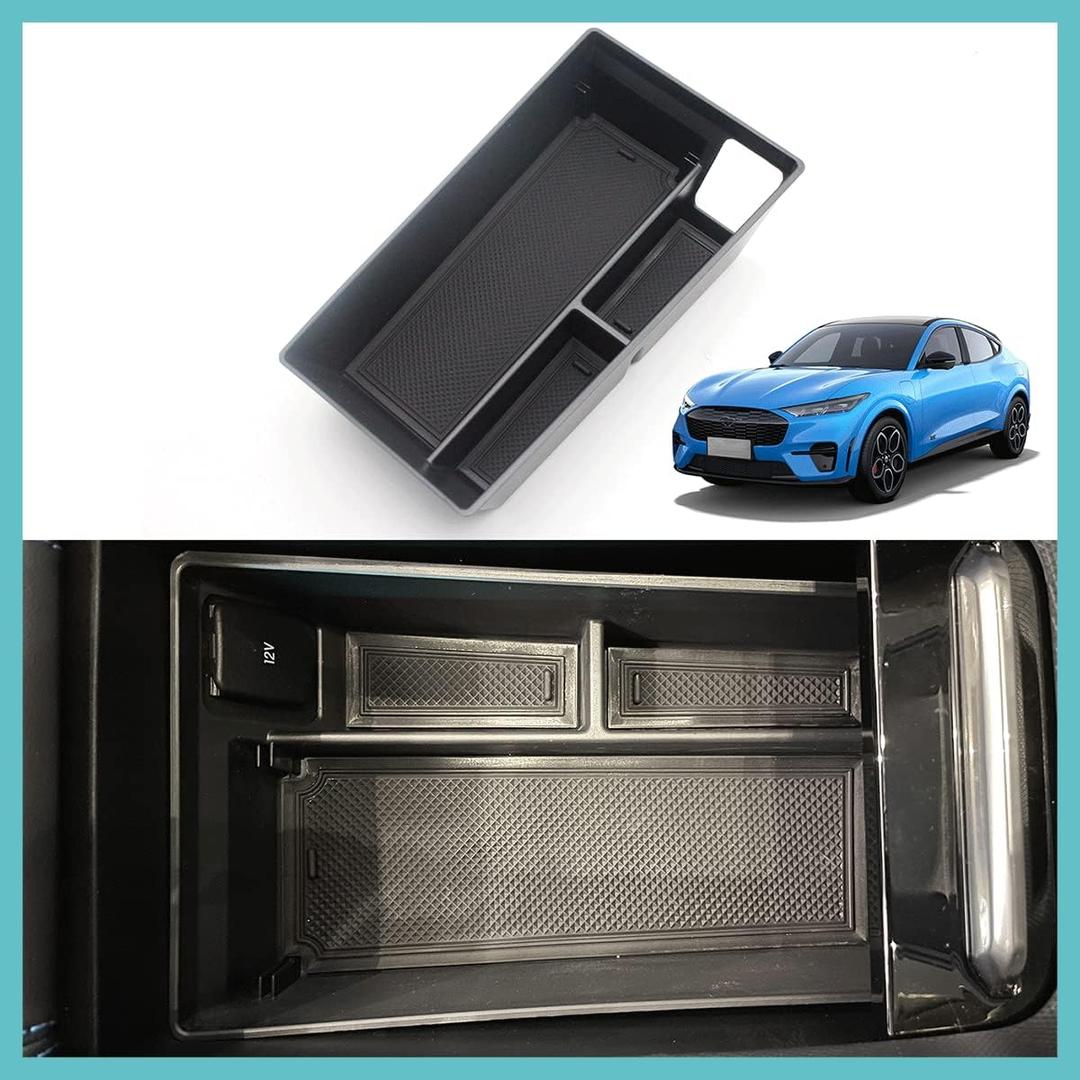 AOSKonology BestEvMod for Mustang Mach-E Armrest Storage Box Organizer w/o Coin Holder Center Console Tray Accessories 2021 2022 2023 (V2)