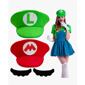 Jolbndcv Red and Green Hat with Gloves Buttons and Beard for Cosplay Costume