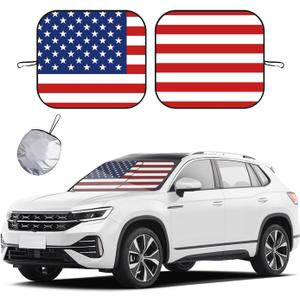 Ziciner 2 PCS Car Windshield Sun Shade, Auto Sun Heat and UV Rays Blocker, 28"31" Foldable Automotive Front Window Sunshade Protector, Universal Vehicle Interior Accessories (Red Flag-M)