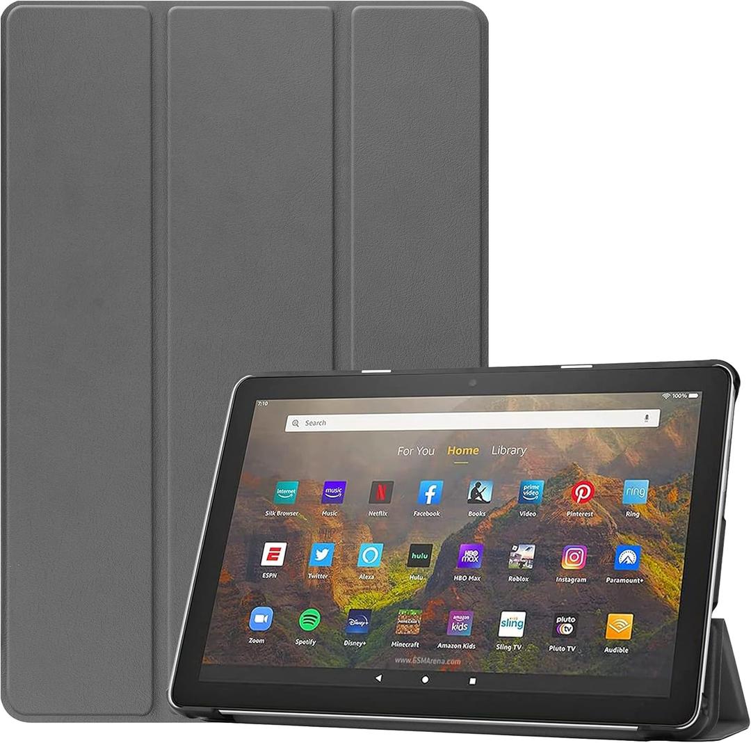for Amazon All-New Kindle Fire HD 10&10 Plus Tablet Smart Cover, Ultra Slim Folio Stand Sleep/Wake Up Function Leather Case for All New Fire HD10 11th Generation(2021 Release)(Grey)