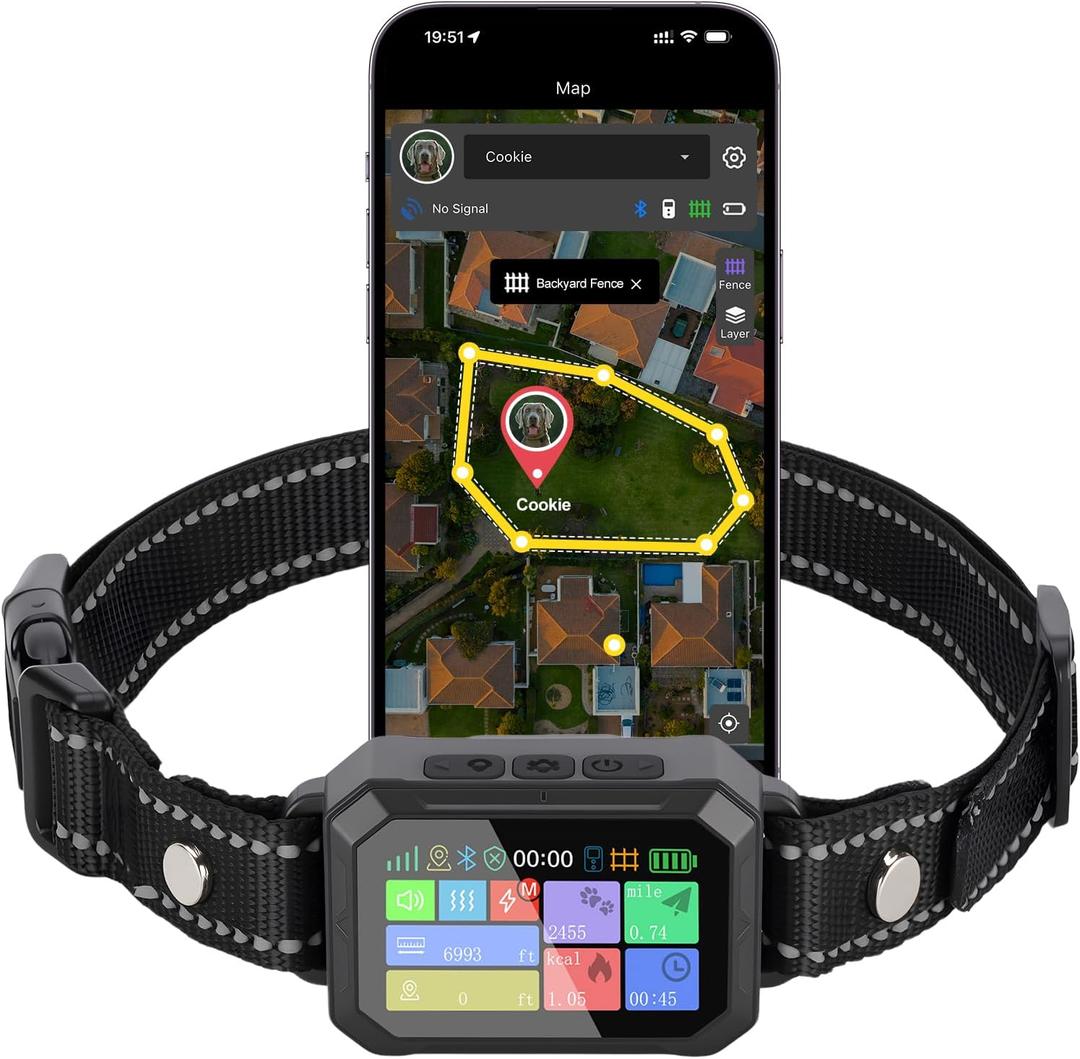 GPS Wireless Dog Fence System - Electric Training Collar with Free App for Dogs 15 Lbs+ (Black)