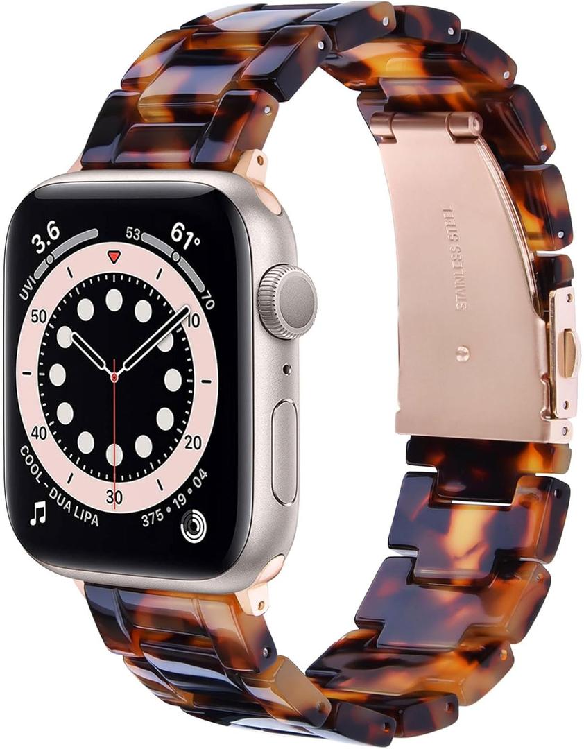 V.R.HOPE Resin Watch Band Compatible with Apple Watch Band for Women 38mm 40mm 41mm 42mm Tortoise Fashion Lightweight Bracelet Strap for iWatch Series 11/10/9/8/7/6/5/4/3/2/1/SE3 (Tortoiseshell)