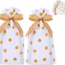 KUPOO 50Pcs Candy Cookies Plastic Drawstring Gift Bags 6X9 Inch Gold Dot Treat Bags for Birthday Party Wedding Festival Gift Wrapper (Gold Dot)