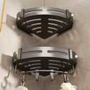 LONGRUI 2-Pack Plastic Corner Shower Shelf, Gray  No-Drill Wall-Mounted Bathroom Organizer with Hooks, Waterproof Storage Rack for Bathroom & Kitchen