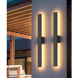 Aipsun 2 Packs LED Outdoor Wall Lights, 3000K 4000K 6000K, 23.6in Modern Black Outdoor Porch & Patio Wall Sconce, Linear Exterior Wall Light for Entrance, Hallway, Garage, Porch(3CCT)
