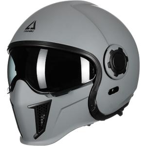 TRIANGLE Full Face Motorcycle Helmets,Off-Road Motocross Helmet for Men & Women,Dual Visor with Internal Tinted Sunshield,Open Face 3/4 Adult Racing Helmet DOT Approved(Gray,XL)