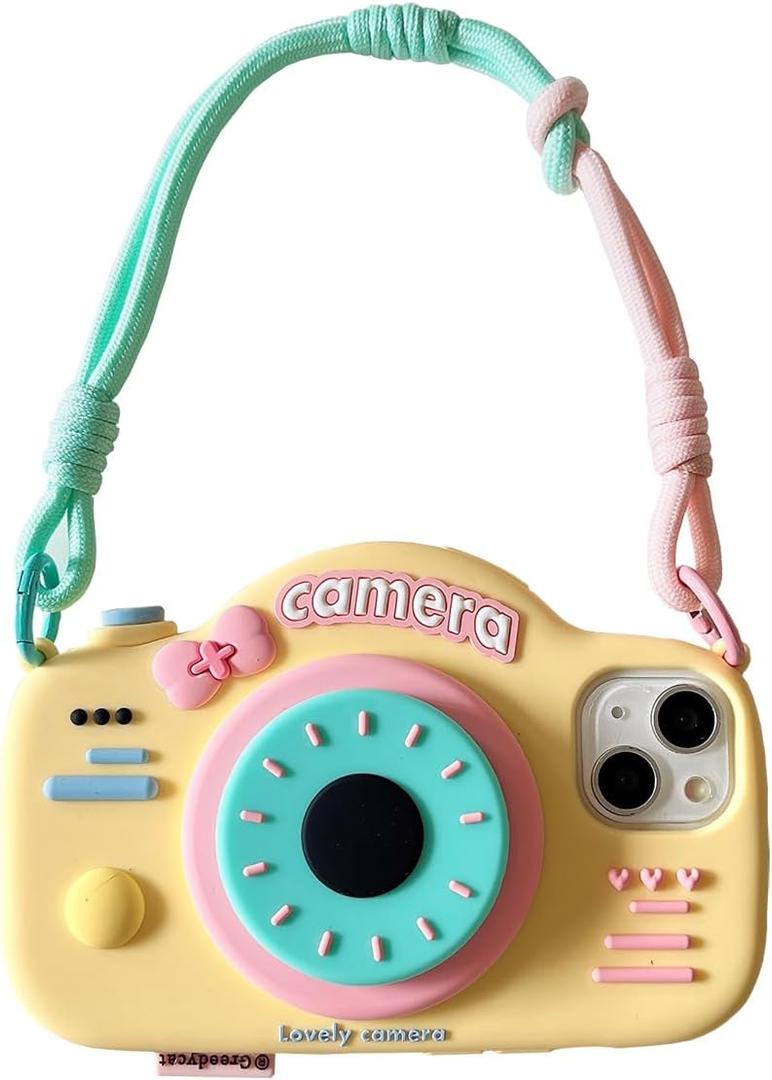 Camera with Bracket Case Compatible with iPhone 16 Pro Max, Funny 3D Cartoon Cute Kawaii Soft Silicone Shockproof Protector for Women Girls