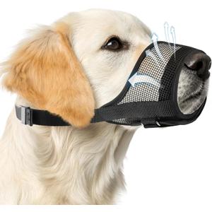 Dog Muzzle, Breathable Adjustable Soft Mesh Muzzle for Small Medium Large Dog Mouth Guard, to Prevent Biting, No Bark for Dogs Allow Panting Drinking (Black, M)